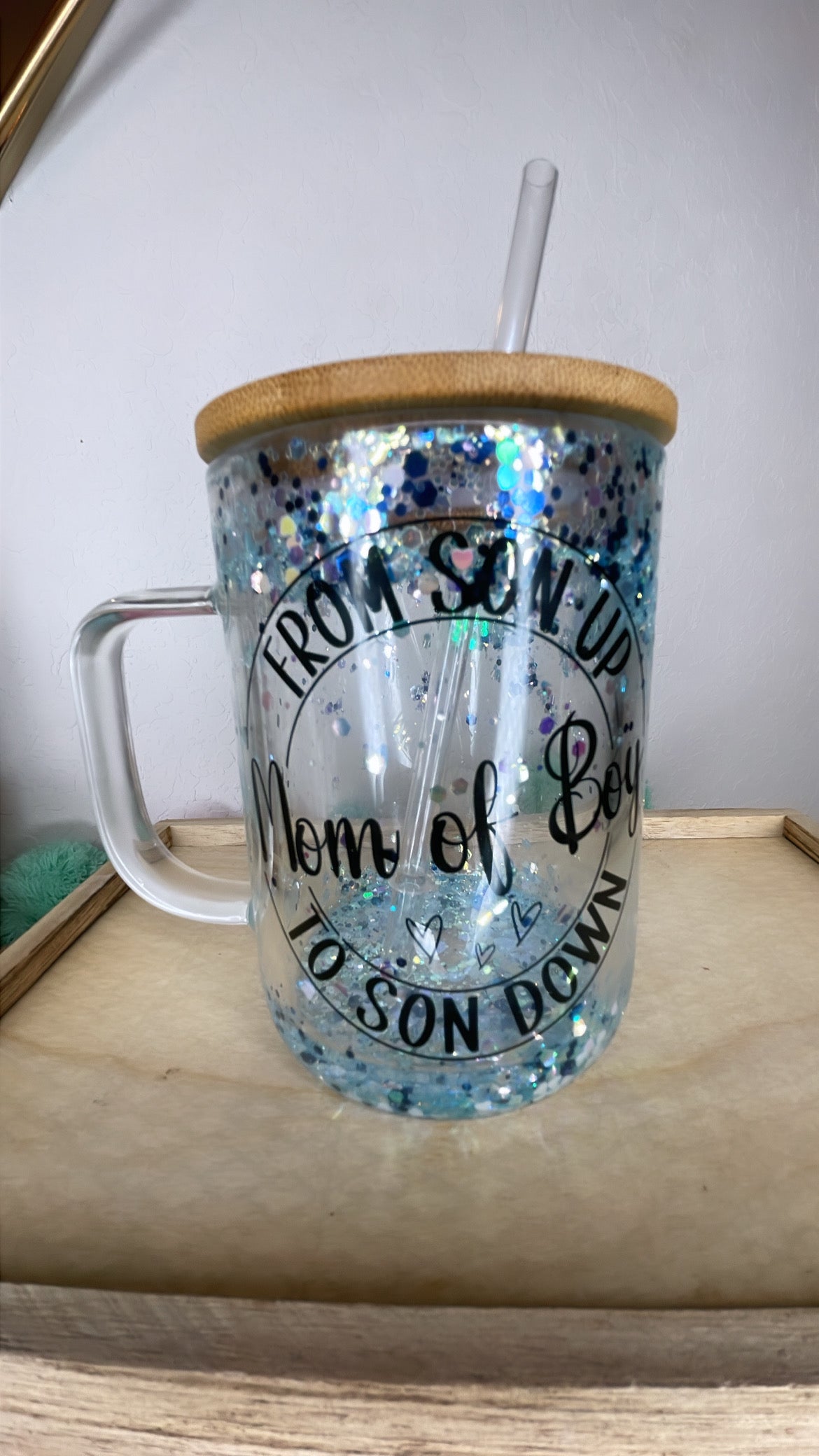 15 oz. Mom of Boy From Son Up to Son down Glass Snowglobe Mug
