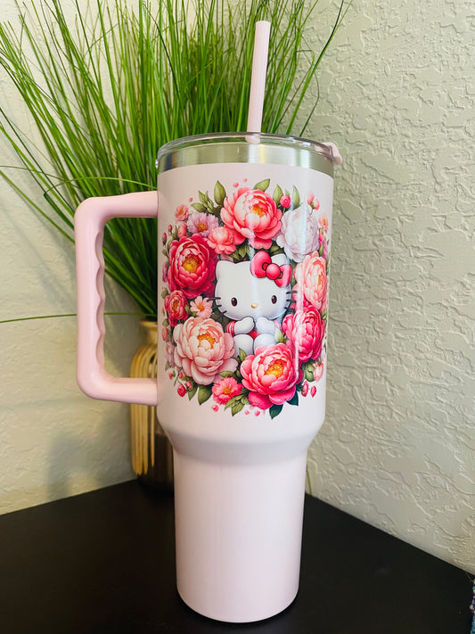 40 oz. Kitty Roses Tumbler (currently not available for shipping)