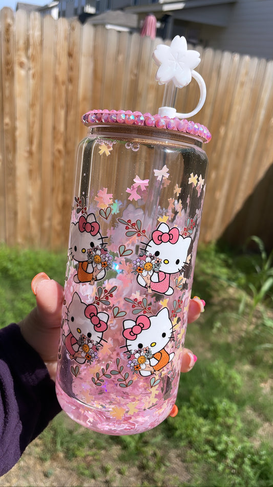 20 oz Pink Floral Kitty Pattern Snowglobe