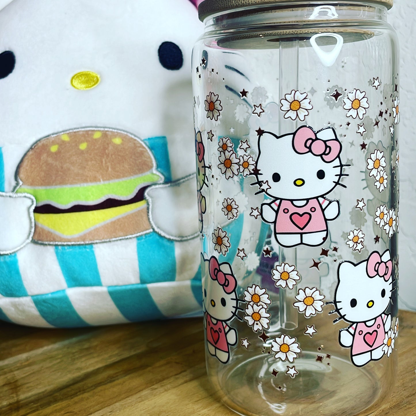 15 oz. Kitty with Daisy Print Glass Can